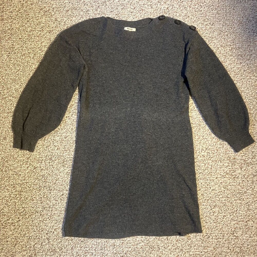 Madewell Womens Long Sleeve Sweater Dress Size S Gray Wool Button Quiet Luxury
